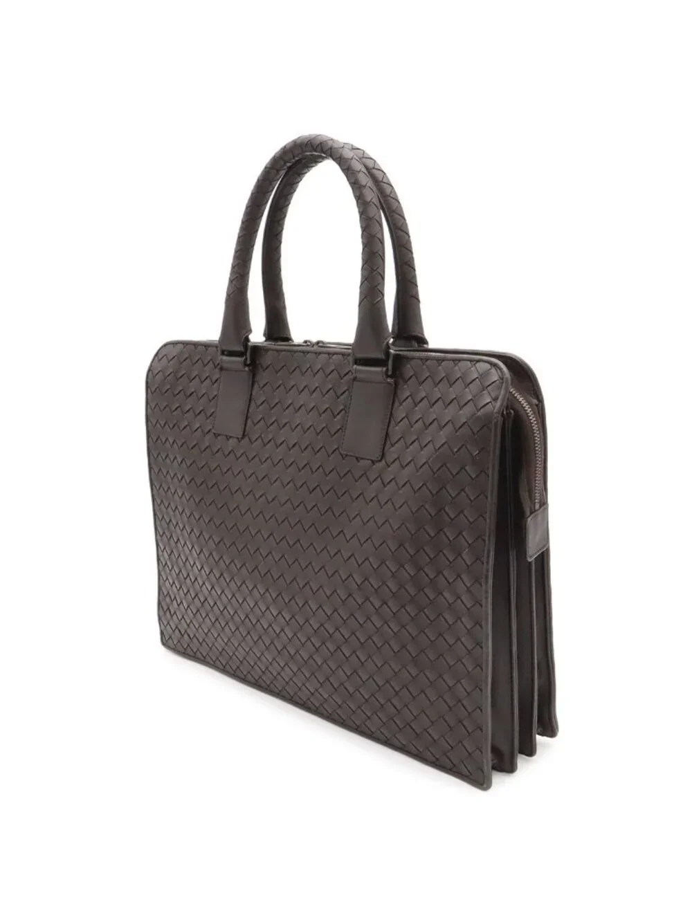Bottega Veneta Intrecciato Business Briefcase Documents Purse Leather Brown